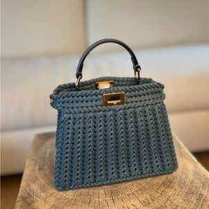Fendi Woven Top-Handle Women’s Bag in Slate Blue